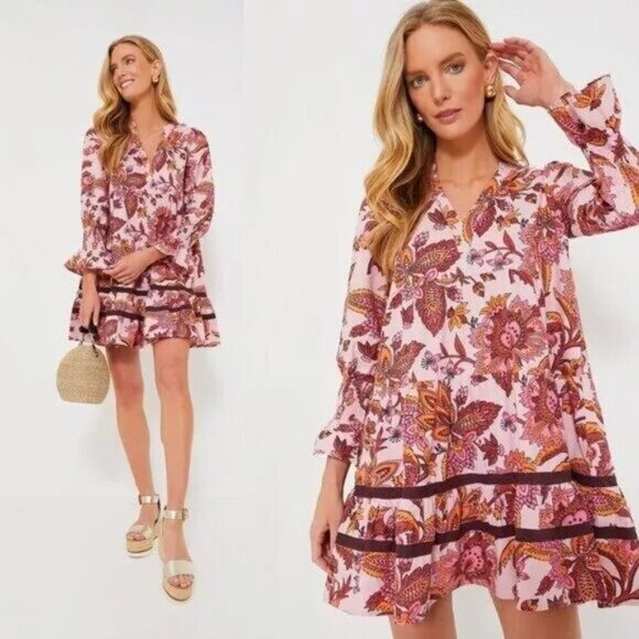 NWT Tuckernuck Tnuck Beach Sunset Chintz Kenzo Coverup, Pink & Orange - Picture 3 of 7